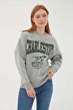 Baskılı Sweat Gri Melanj