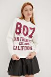 Baskılı Oversize Sweat Ekru