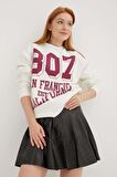Baskılı Oversize Sweat Ekru