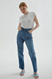 Crop Denim Pantolon Mavi
