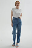 Crop Denim Pantolon Mavi