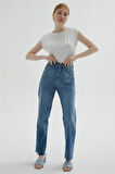 Crop Denim Pantolon Mavi