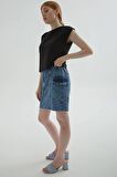 Kargo Cep Denim Etek Mavi