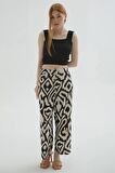Desenli Crop Pantolon Siyah