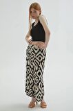 Desenli Crop Pantolon Siyah