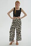 Desenli Crop Pantolon Siyah