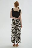 Desenli Crop Pantolon Siyah