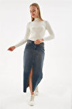 Denim Midi Etek K.Mavi