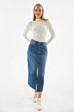 Denim Midi Etek Mavi