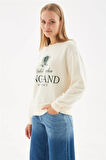 Oversize Baskılı Sweat Ekru
