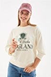 Oversize Baskılı Sweat Ekru
