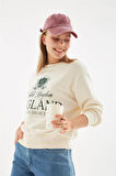 Oversize Baskılı Sweat Ekru