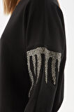 Kolları Taşlı Sweat Siyah