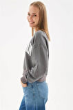 Baskılı Crop Sweat Antrasit