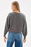 Baskılı Crop Sweat Antrasit
