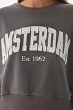 Baskılı Crop Sweat Antrasit