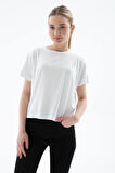 Dökümlü Viskon Crop Bluz Ekru