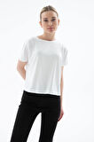 Dökümlü Viskon Crop Bluz Ekru