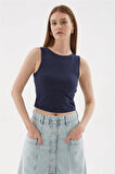 Kolsuz Crop Bluz Lacivert