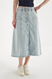 Denim Midi Etek Mavi