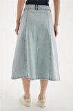 Denim Midi Etek Mavi