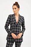 Siyah Ekose Blazer Pantolon Takım