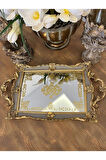 Şık Klasik Oymalı Aynalı Hediyelik Nişan Sunum Tepsisi