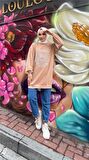 Papatya Taş Detaylı Nakış Baskılı Sweatshirt - 71143 - Bej