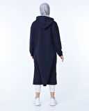 Atlas Kapşonlu Uzun Sade Basic Sweatshirt - 3007 - Lacivert
