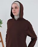 Atlas Kapşonlu Uzun Sade Basic Sweatshirt - 3007 - Mürdüm