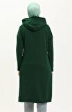 Aysima Yaka Detaylı Kapşonlu Sade Basic Sweatshirt - 3032 - Zümrüt