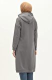 Aysima Yaka Detaylı Kapşonlu Sade Basic Sweatshirt - 3032 - Antrasit