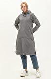 Aysima Yaka Detaylı Kapşonlu Sade Basic Sweatshirt - 3032 - Antrasit