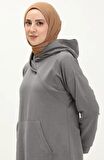 Aysima Yaka Detaylı Kapşonlu Sade Basic Sweatshirt - 3032 - Antrasit