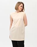 Sude Bisiklet Yaka Kolsuz Sade Basic Bluz - 6038 - Krem