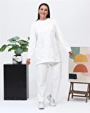 Payidar Taş Baskılı Büyük Beden İkili Eşofman Spor Takımı - 12005 - Krem