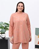 Payidar Taş Baskılı Büyük Beden İkili Eşofman Spor Takımı - 12005 - Somon