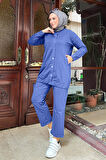 Çıtçıtlı Yandan Cepli İkili Sade Basic Eşofman Spor Takımı - 12009.006 - İndigo