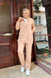 Çıtçıtlı Yandan Cepli İkili Sade Basic Eşofman Spor Takımı - 12009.026 - Bej