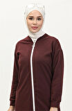 Bisiklet Yaka Fermuarlı Uzun Tunik Sade Basic Spor Takımı - 03044.009 - Bordo