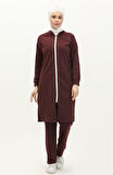 Bisiklet Yaka Fermuarlı Uzun Tunik Sade Basic Spor Takımı - 03044.009 - Bordo