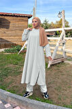 O Yaka Yırtmançlı Uzun Geniş Rahat Tunik Pantolon Sade Basic Spor Takımı - 03040.008 - Gri