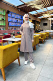 Önden İki Cepli Sade Basic Uzun Tunik Pantolon İkili Spor Takımı - 03067.016 - Vizon