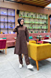 Önden İki Cepli Sade Basic Uzun Tunik Pantolon İkili Spor Takımı - 03067.028 - Kahverengi