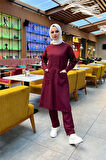 Önden İki Cepli Sade Basic Uzun Tunik Pantolon İkili Spor Takımı - 03067.009 - Bordo