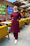 Önden İki Cepli Sade Basic Uzun Tunik Pantolon İkili Spor Takımı - 03067.009 - Bordo