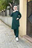 Kruvaze Bisiklet Yaka Sade Basic Tunik Panolon İkili Takım - 03076.021 - Nefti