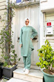 Kruvaze Bisiklet Yaka Sade Basic Tunik Panolon İkili Takım - 03076.100 - Çağla Yeşili