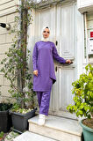 Kruvaze Bisiklet Yaka Sade Basic Tunik Panolon İkili Takım - 03076.207 - Koyu Lila