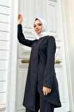 Kruvaze Bisiklet Yaka Sade Basic Tunik Panolon İkili Takım - 03076.003 - Siyah